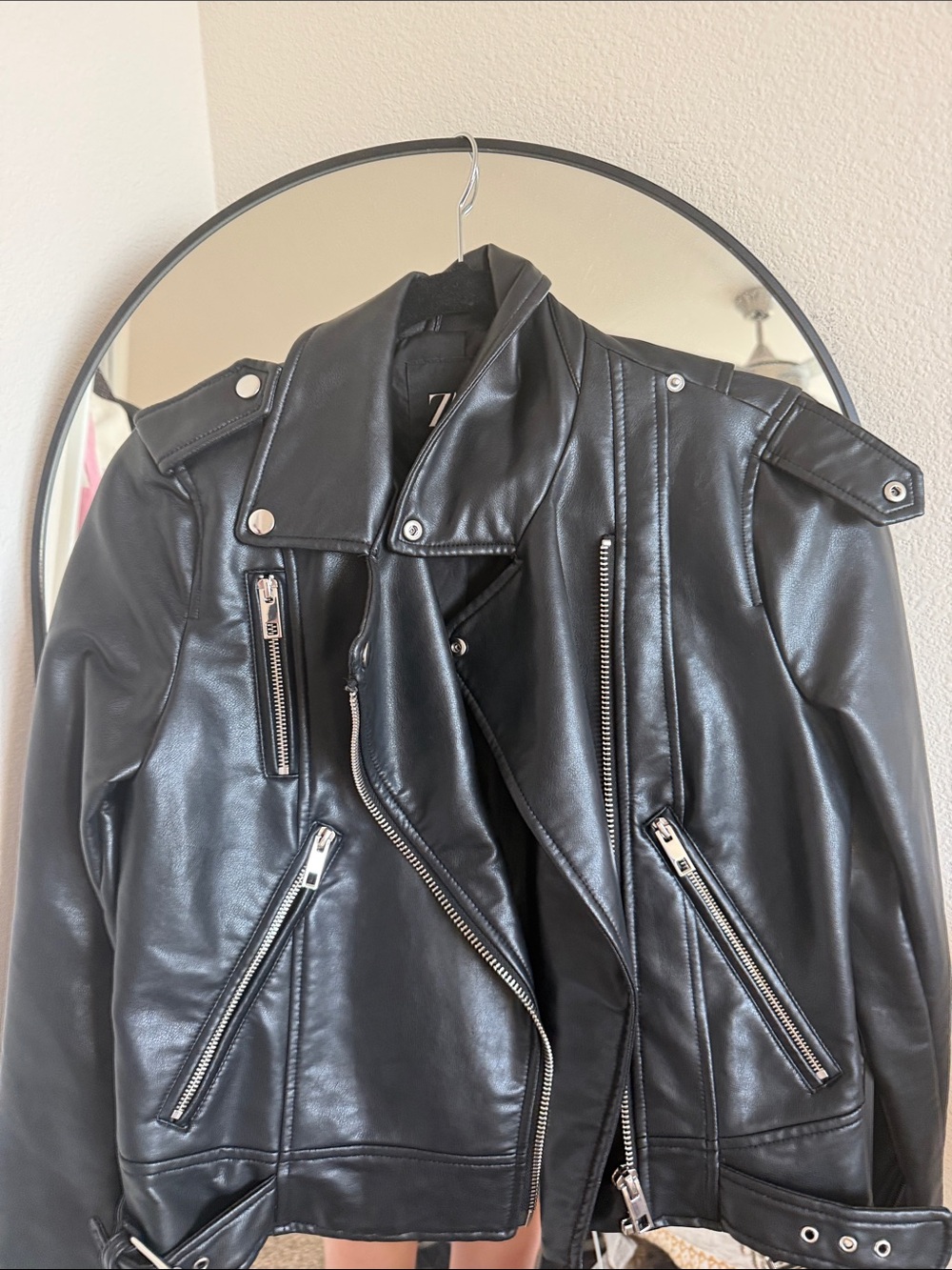Zara Black Leather Biker Jacket with Silver Hardware